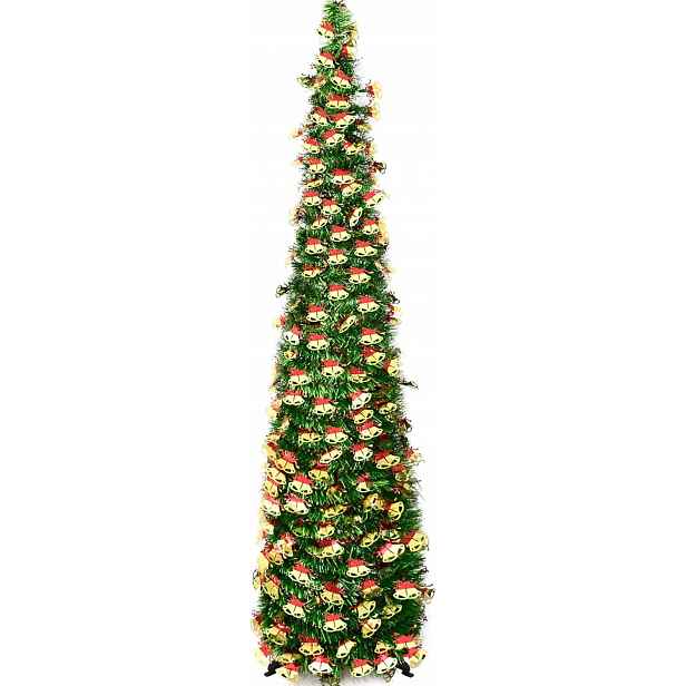 Umělý vánoční stromek 150 cm skládací, typu pop-up, brokátová lameta, dekorace