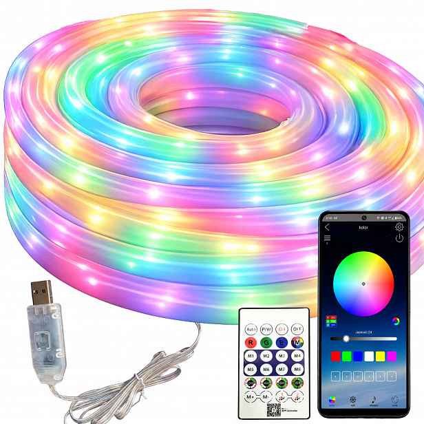 Verk 12467 Neonový Led pásek Rgbic 360° 10 m, Bluetooth, dálkové ovládání