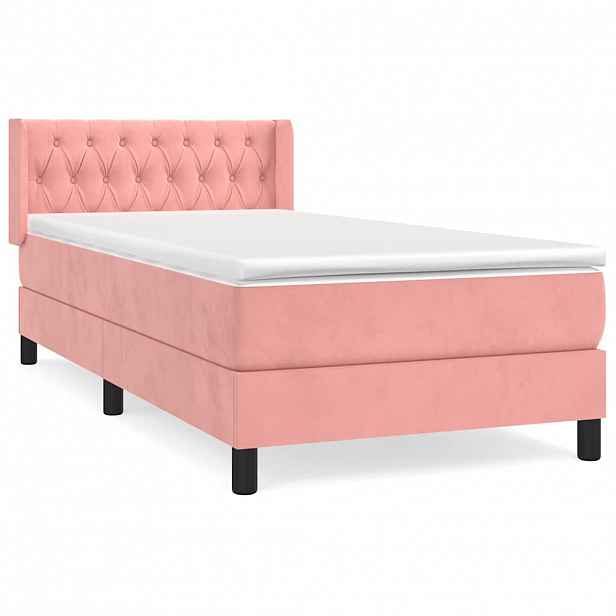 vidaXL Box spring postel s matrací růžová 100x200 cm samet