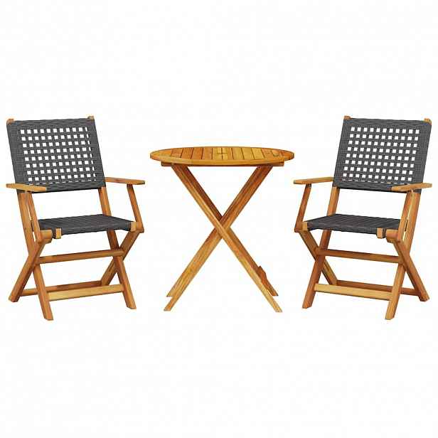 vidaXL 3dílný bistro set černý polyratan a masivní dřevo