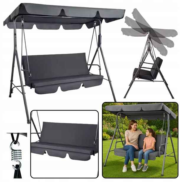 Volně stojící třímístná zahradní houpací houpačka Matrace Šedá Lean
