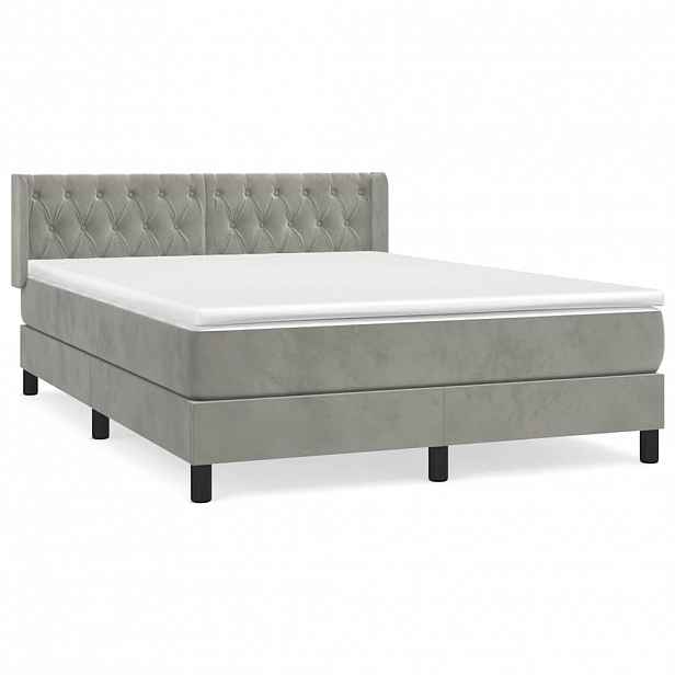 vidaXL Box spring postel s matrací světle šedá 140x190 cm samet
