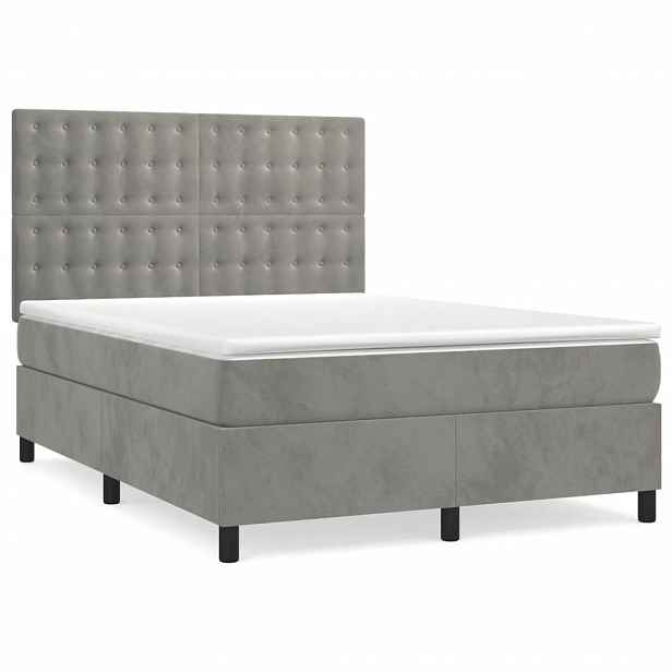 vidaXL Box spring postel s matrací světle šedá 140x190 cm samet