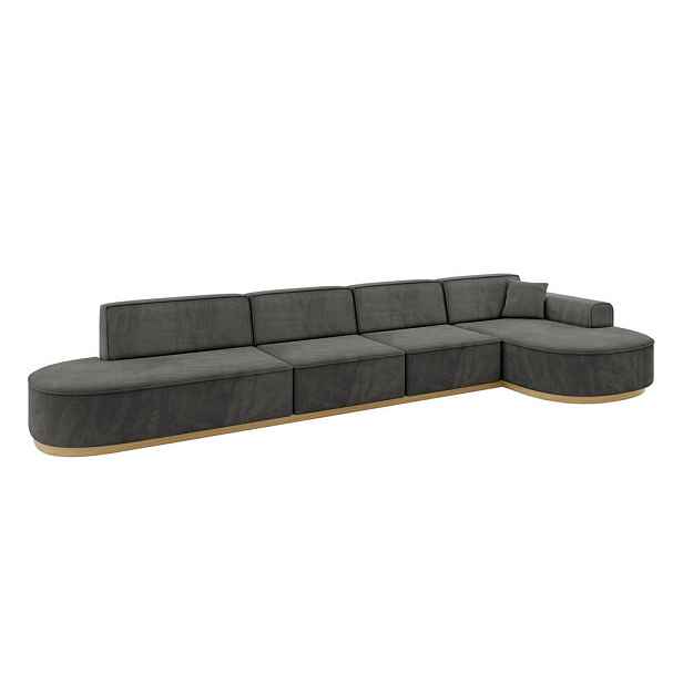 ALTDECOR ROHOVÁ SEDAČKA s otomanem, pravá MARI-L3-v2 413x171x83 Tmavě šedá Velur