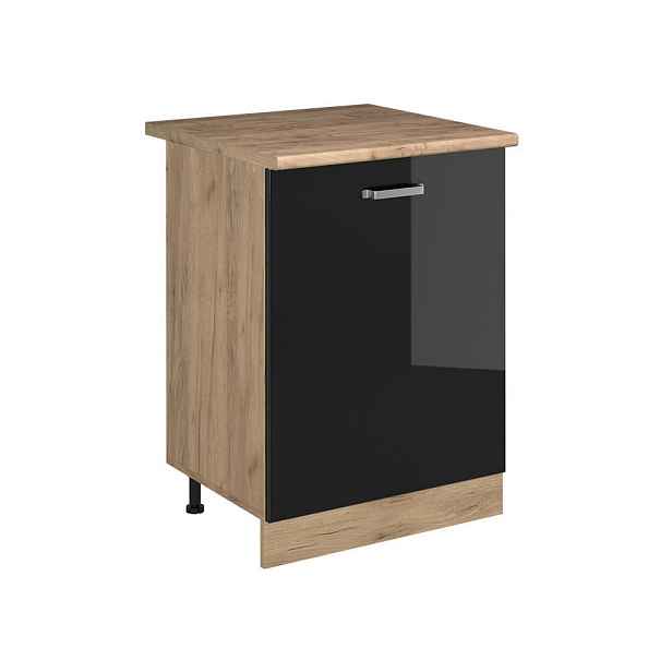 Vicco SPODNÍ SKŘÍŇKA KUCHYŇSKÉ LINKY R-Line, Černý vysoký lesk/Zlatý mocný dub, 60 cm s 1 dveřmi pracovná doska Dub Goldkraft