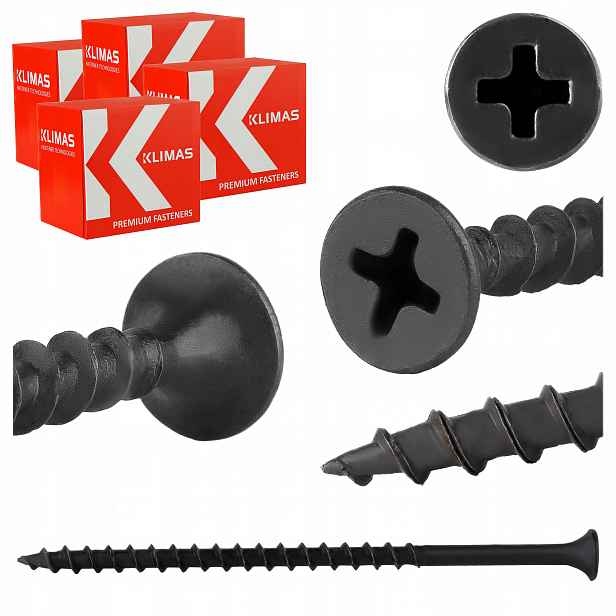 Vruty do sádrokartonových desek Gk do dřeva 4,2x70 mm 1000 ks Černé Klimas Ksgd