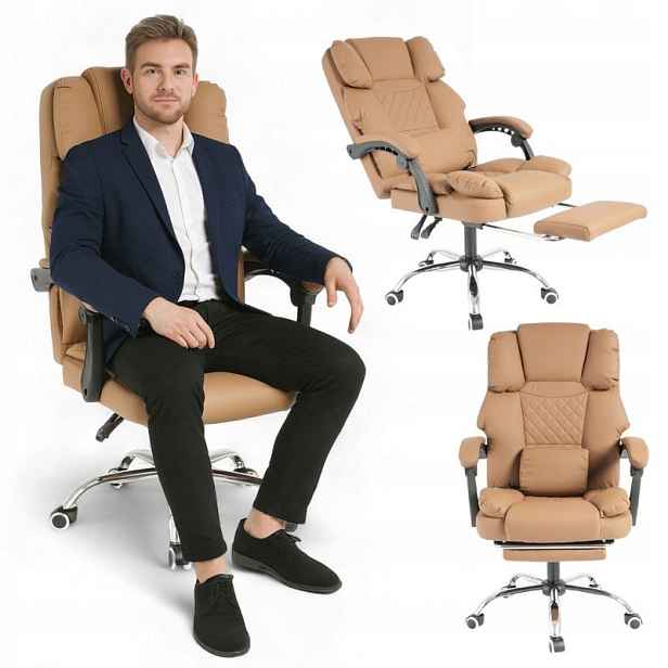 Kancelářská otočná židle Master Prestige, podnožka a masážní přístroj – ekokůže kávová