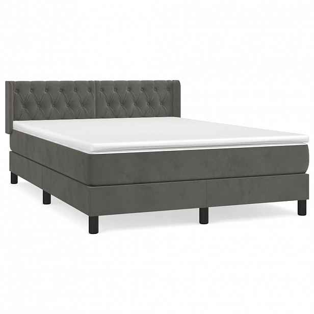 vidaXL Box spring postel s matrací tmavě šedý 140 x 190 cm samet
