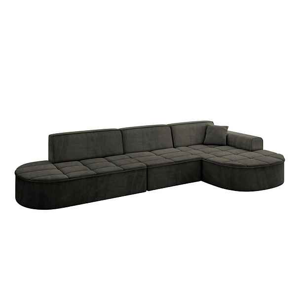 ALTDECOR ROHOVÁ SEDAČKA s otomanem, pravá TARO-L2 328x171x79,5 Černá Velur