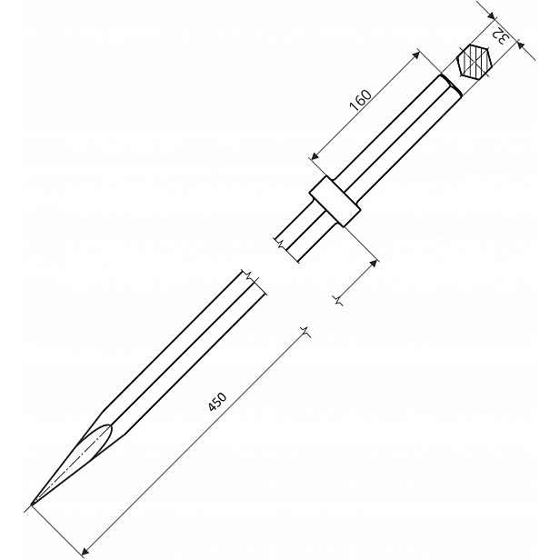 Grot Hex 32x160 Špičák 450 mm Dláto