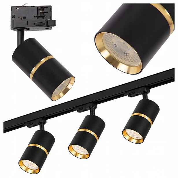 Kolejnicové osvětlení 3fázové černé 1 m, lampa GU10 x3 zlatá
