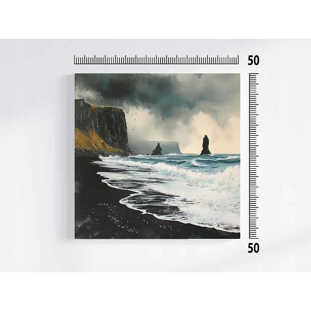 Obraz Na Plátně Canvas Krajina Island Vik Ocean Útesy Pláž Bouře 50x50