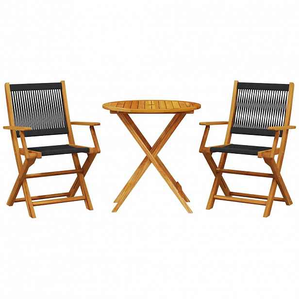 vidaXL 3dílný bistro set černý polypropylen a masivní dřevo