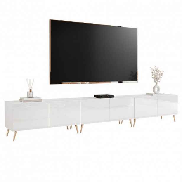 Idohome TV skříňka ANGEL 300 cm na nožkách s osvětlením BÍLÝ VYSOKÝ LESK