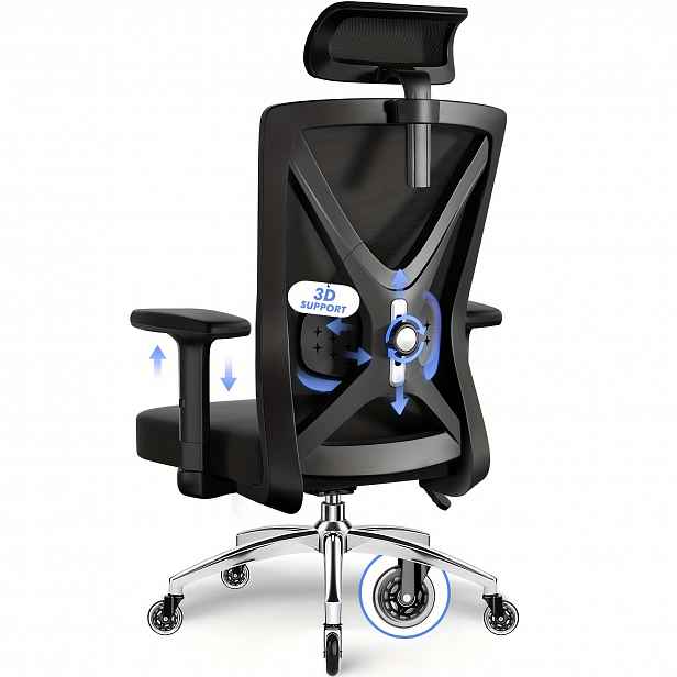 TEMU Kancelářská židle Carroltt, ergonomická kancelářská židle s nastavitelným opěrkou hlavy, područkami a bederní opěrkou, otočná kancelářská židle,