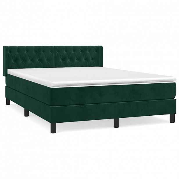 vidaXL Box spring postel s matrací tmavě zelená 140x190 cm samet