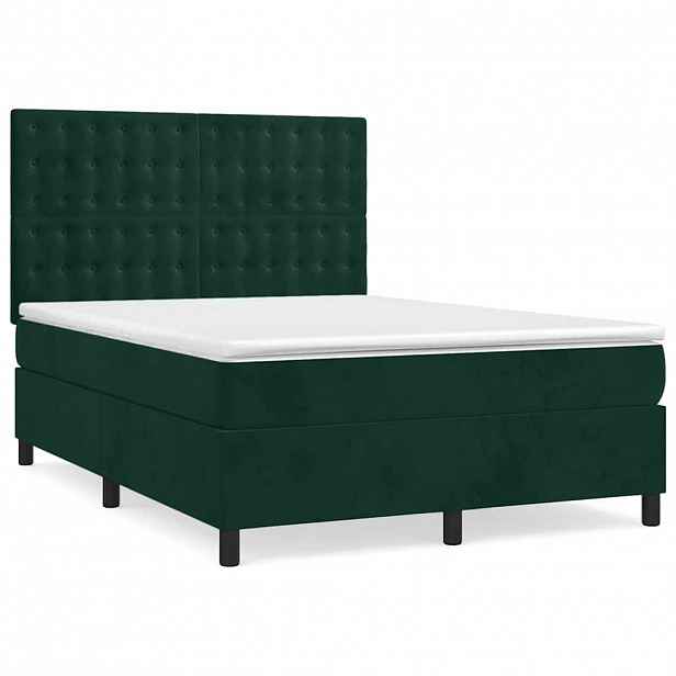 vidaXL Box spring postel s matrací tmavě zelená 140x190 cm samet
