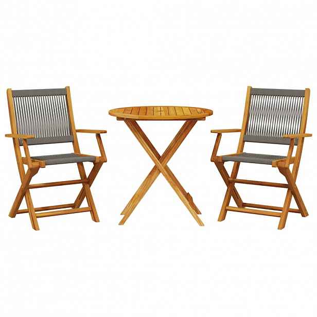 vidaXL 3dílný bistro set šedý polypropylen a masivní dřevo
