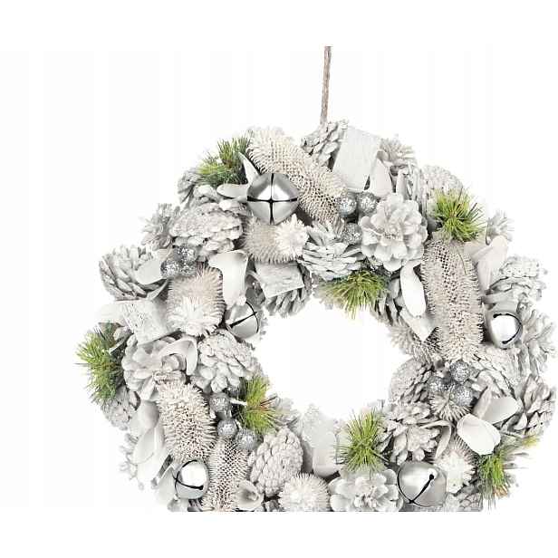 Adventní Věnec Bílý Se Třpytkami Na Dveře A Stůl, Vánoční Dekorace