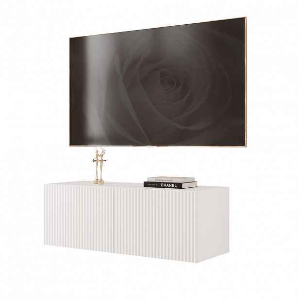 Idohome ZÁVĚSNÁ RTV skříňka ANGEL RÝHOVANÁ 100 cm s LED osvětlením BÍLÁ