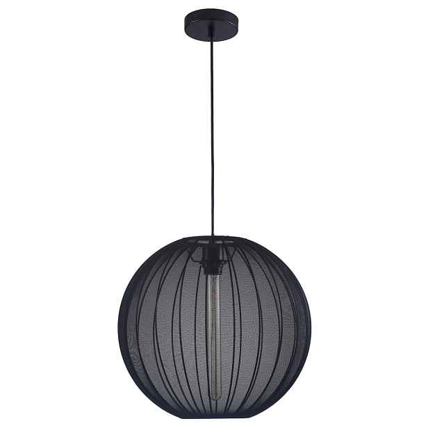 Závěsná lampa s látkovým stínítkem, černá, kulatá, 40 cm do ložnice Polux