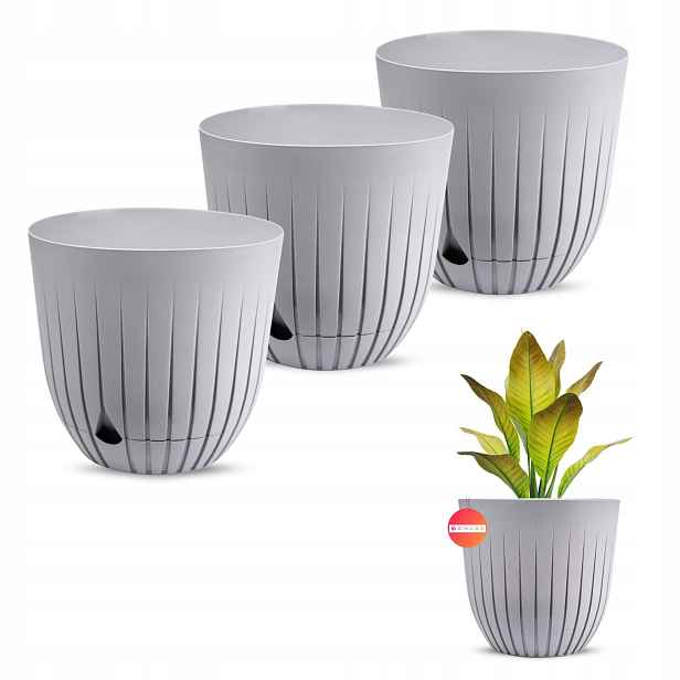 3 x Květináč Květináč Plastový Obal Na Rostliny Kulatý 26 cm Šedý