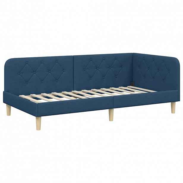 vidaXL Rohový rám postele Modrá 90 x 190 cm textil
