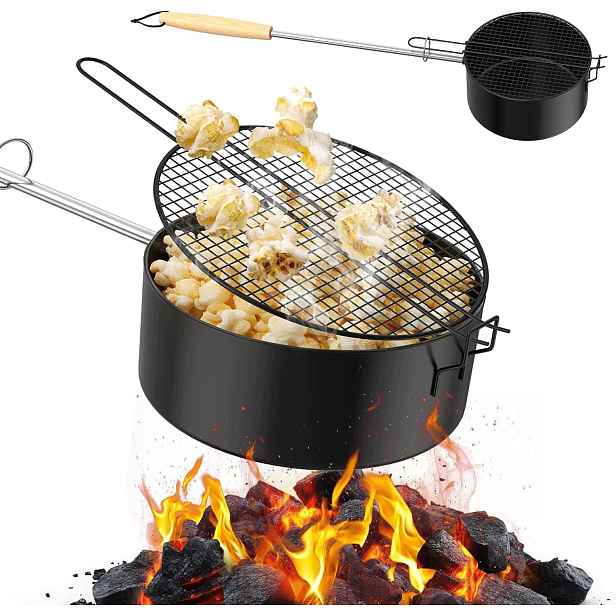 Pánev Na Popcorn Na Oheň 50 CM, Nepřilnavá, Gril, Kemp