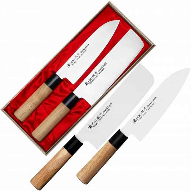 Satake Japonský set 2 nožů Nůž Santoku 17 cm a Nakiri 16 cm V Pouzdru