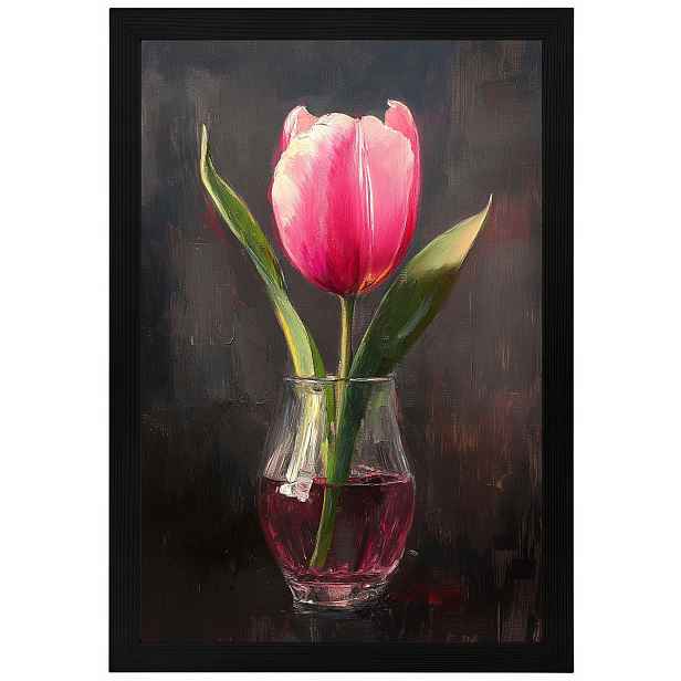 Plakát Rámeček Dřevo Olej Dekorace Příroda Květ Růžový Tulipán 40x60