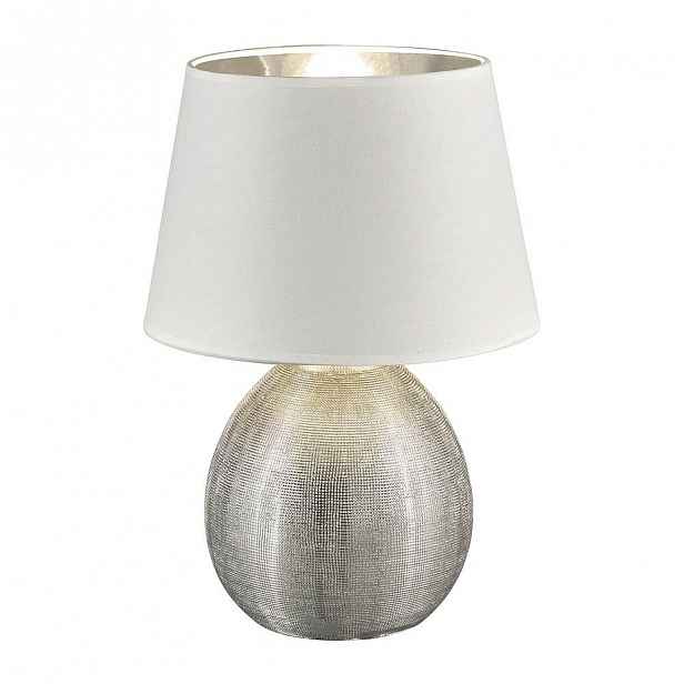 Bílá stolní lampa z keramiky a tkaniny Trio Luxor, výška 35 cm