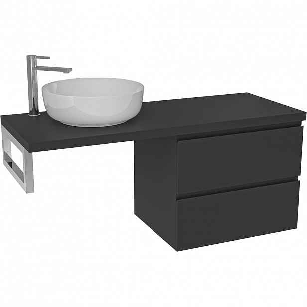 Koupelnová skříňka Carole - černá matná + deska pod umyvadlo Navira Pro - 36 mm + konzole chrom - 160x51,6x46 cm
