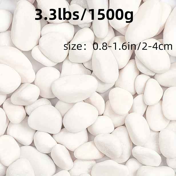 TEMU 1,5 kg Leštěné bílé říční kameny - Střední velikost 2,03-4,06 cm Dekorativní oblázky, vhodné pro zahrady, akvária, výplň váz, řemesla a design