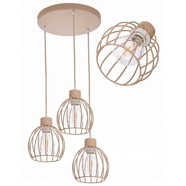 Závěsná Lampa Zwis Stropní Lustr stínidlo Kula na 3x E27 Kašmír béžová ecru