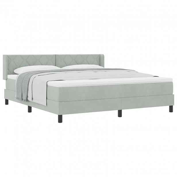 vidaXL Postel s boxspringem s čelo Světle šedá 200 x 180 cm samet