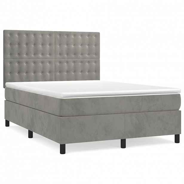 vidaXL Box spring postel s matrací světle šedá 140x200 cm samet