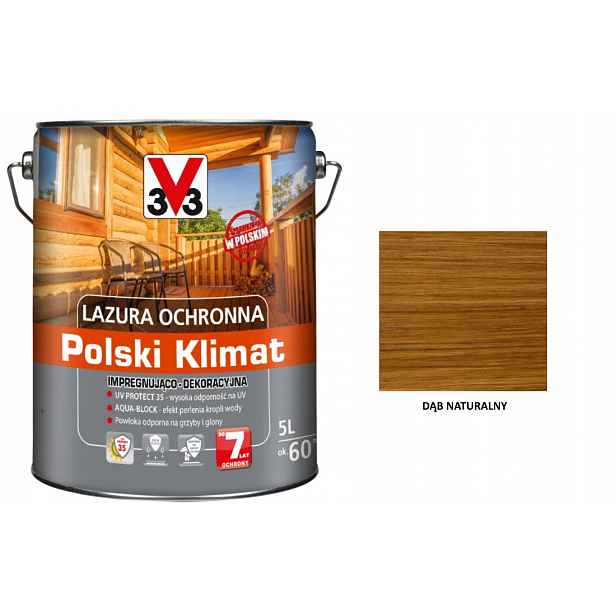 Lazura V33 Polský Klima 7 let 5 L impregnační Dub přírodní satén