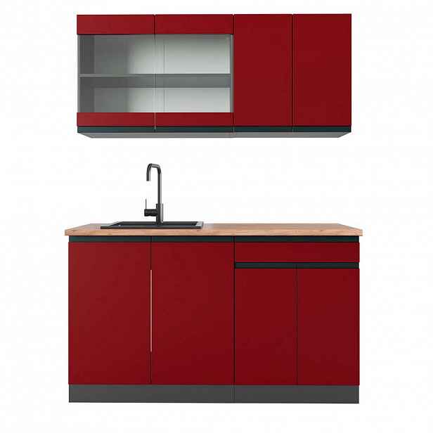 Vicco JEDNOTKOVÁ KUCHYNĚ R-Line Červená 140 cm , PD Dub