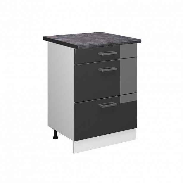 Vicco SPODNÍ SKŘÍŇKA KUCHYŇSKÉ LINKY R-Line Antracitový vysoký lesk 60 cm se zásuvkami, PD Antracit