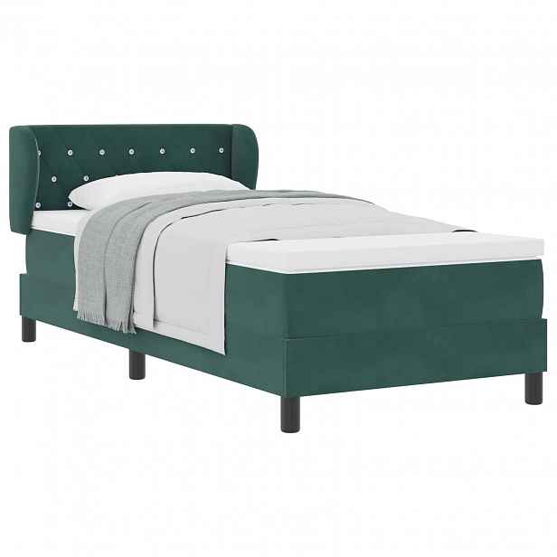 vidaXL Postel s boxspringem s čelo Tmavě zelená 100 x 200 cm samet