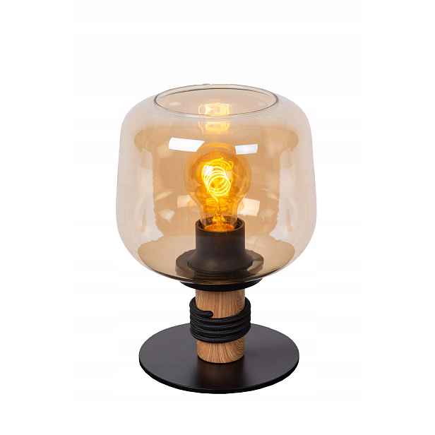 Stolní lampa industriální černá skleněná jantarová stínidlo 25 cm Lucide