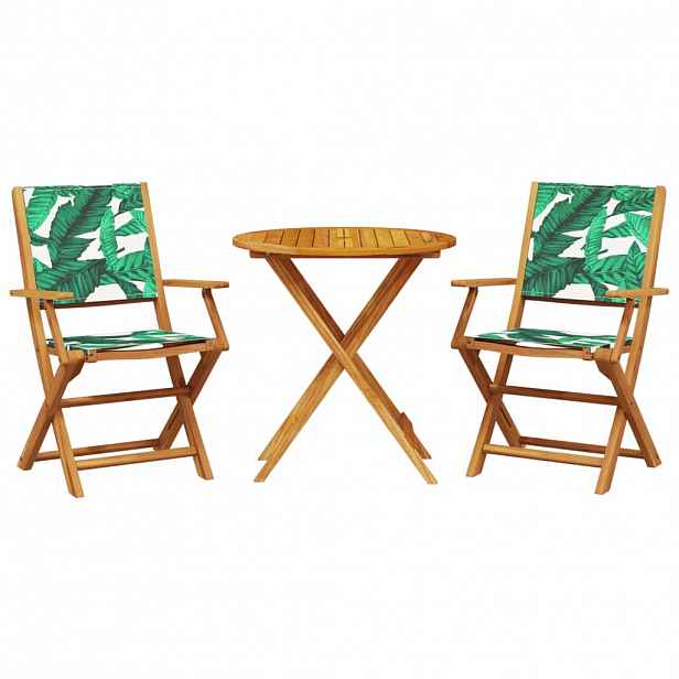 vidaXL 3dílný bistro set vzor listů textil a masivní dřevo