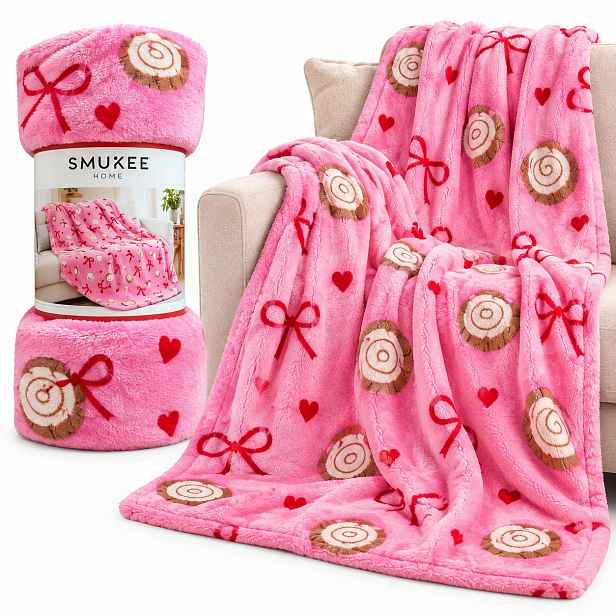 Deka Smukee Home 150x200 růžová mašličky srdíčka croissanty Oeko Tex Fsc
