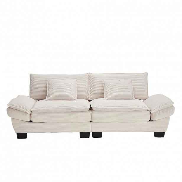 OKWISH DVOUMÍSTNÁ pohovka 224/81/81 cm béžová z veluru s hlubokým sedákem a područkami
