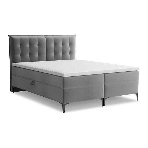 Šedá boxspring postel s úložným prostorem 160x200 cm Mikana – Makamii