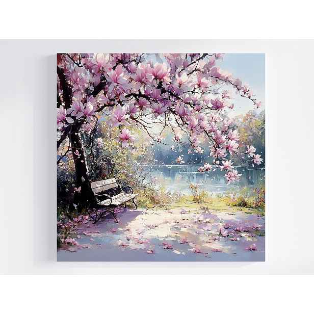 Obraz Na Plátně Canvas Krajina Park Řeka Dřevo Květiny Magnolie 50x50