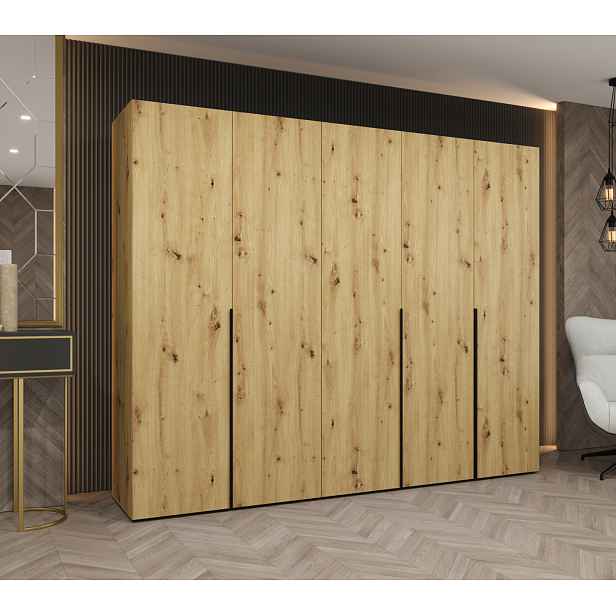 Šatní skříň 250 cm BETULA - dub artisan / černá