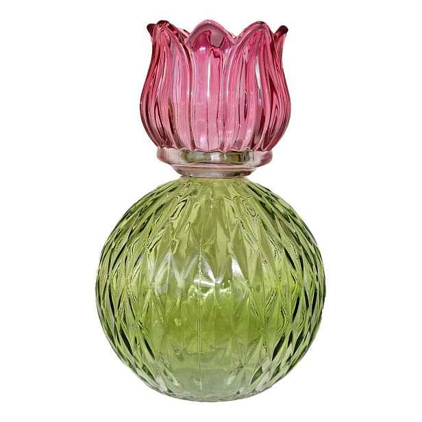 Tmavě růžový skleněný svícen/ váza tulipán Love Tulip - Ø 11*17 cm daan kromhout