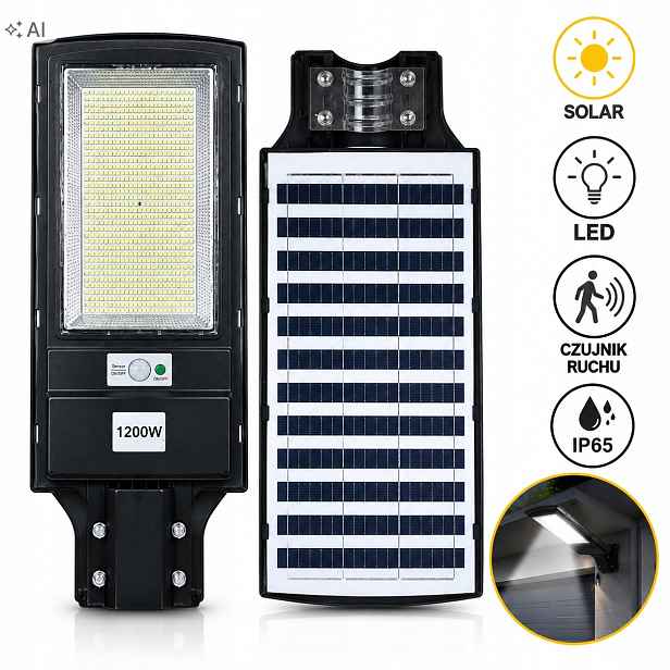 Výkonná Led Lampa 1200W Solární Venkovní Pohybový Senzor Ovladač Pouliční