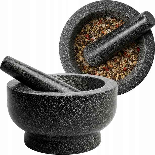 Kuchyňský hmoždíř Granitový kamenný s paličkou na koření Průměr 18 cm